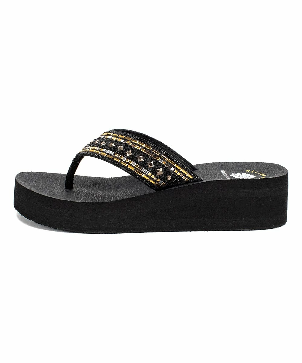 Outlet βοΈ Yellow Box π Shoes Black & Gold Metallic Patience Leather π©΄ Sandal - π© Women π - Image 2