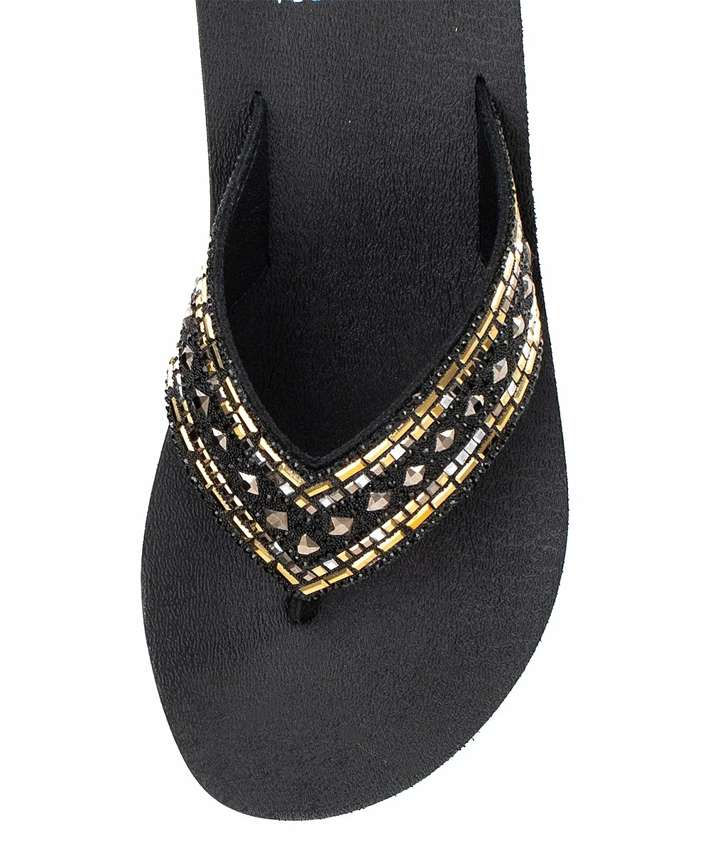 Outlet βοΈ Yellow Box π Shoes Black & Gold Metallic Patience Leather π©΄ Sandal - π© Women π - Image 4