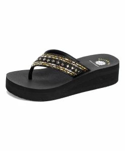 Outlet βοΈ Yellow Box π Shoes Black & Gold Metallic Patience Leather π©΄ Sandal - π© Women π