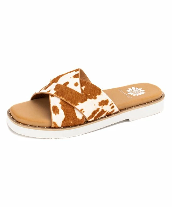 Best deal π― Yellow Box π Shoes Brown & White Hemes Cow Spot Leather π©΄ Sandal - π© Women β