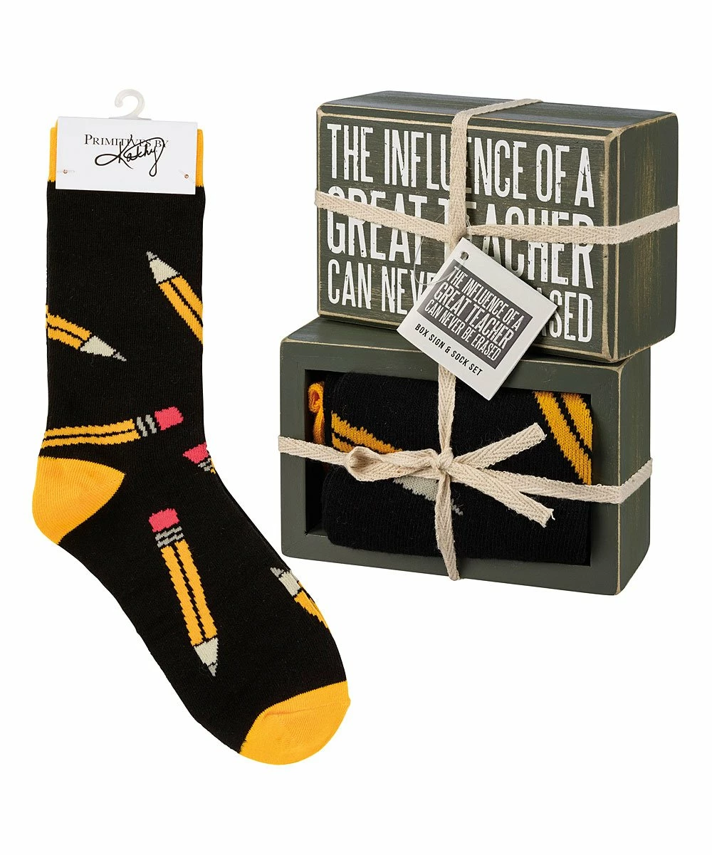 Best Pirce 🤩 Primitives By Kathy Green 'Teacher' Box Sign & 🧦 Socks Gift Set - 👩 Women For Home & Garden 🛒 - Image 2