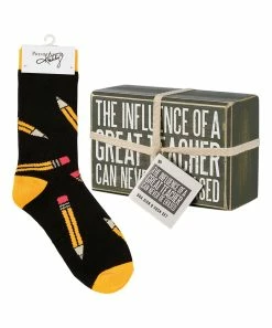 Best Pirce 🤩 Primitives By Kathy Green 'Teacher' Box Sign & 🧦 Socks Gift Set - 👩 Women For Home & Garden 🛒