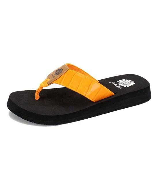 New π― Yellow Box π Shoes Orange Croc-Embossed Adula π©΄ Sandal - π© Women π