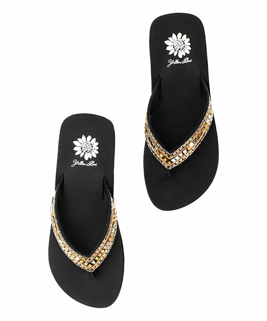 Discount π Yellow Box π Shoes Black & Gold Metallic Havah Leather π©΄ Sandal - π© Women βοΈ - Image 3