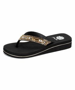 Discount π Yellow Box π Shoes Black & Gold Metallic Havah Leather π©΄ Sandal - π© Women βοΈ