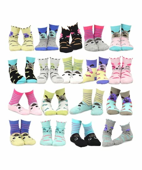 Hot Sale β€οΈ TeeHee Kids Yellow & Blue Animal 18-Pair Crew 𧦠Socks Set - Kids β€οΈ
