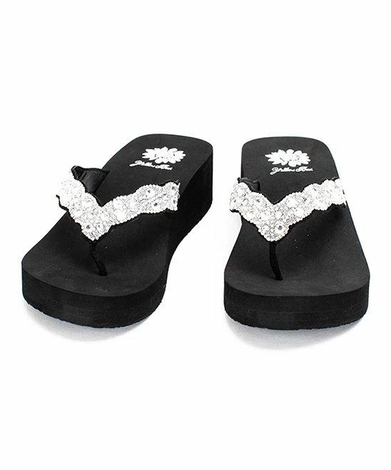 Best deal π Yellow Box π Shoes Black & White Embellished Frostie π©΄ Sandal - π© Women β€οΈ - Image 4
