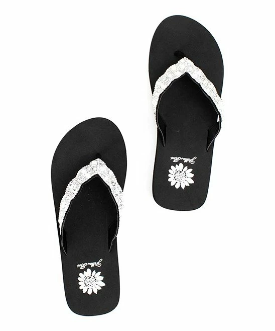 Best deal π Yellow Box π Shoes Black & White Embellished Frostie π©΄ Sandal - π© Women β€οΈ - Image 5