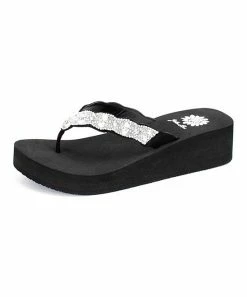 Best deal π Yellow Box π Shoes Black & White Embellished Frostie π©΄ Sandal - π© Women β€οΈ